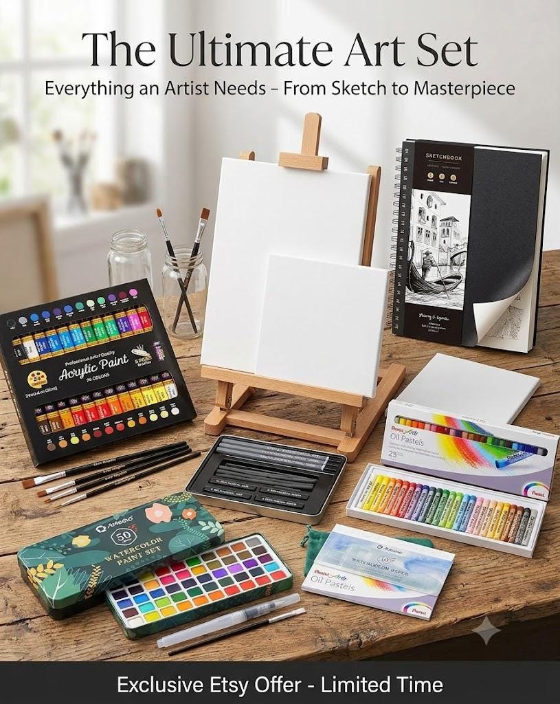 The Ultimate Art Set -  Drawing / Painting Kit, Tabletop Easel,  Acrylics, Watercolors, Pastels, Charcoal / Sketchbook | Artists & Beginners