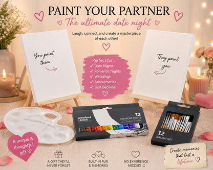 Paint Your Partner, Date Night Kit | Couples Painting Kit with Canvas, Paints/Brushes & Guide | Fun At Home Date Night Gift | Wedding Gift
