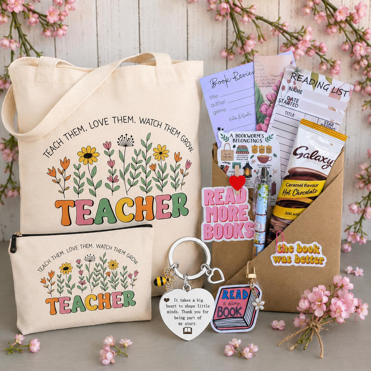 Teacher Gift, Mystery Book Box Gift Set | Teacher Appreciation Gift | Book Lover Gift Box |  Tote Bag & Pouch Set | End of Year Teacher Gift