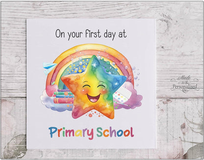 School Memory Book & Starting School Gift Set | First Day at Primary School Card, Colour Monster Book, Wooden Good Luck Plaque