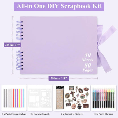 Deluxe Scrapbook Kit with Accessories, DIY Photo Album Set with Stickers & Metallic Pens, Memory Book, Gift for Crafters