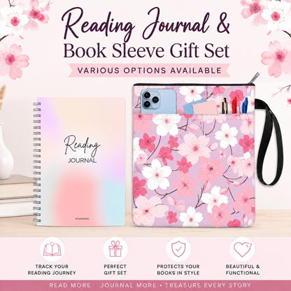 Reading Journal & Book Sleeve Gift Set | Rainbow Reading Journal with Protective Book Sleeve Bag | Book Lover Gift | Multiple Designs