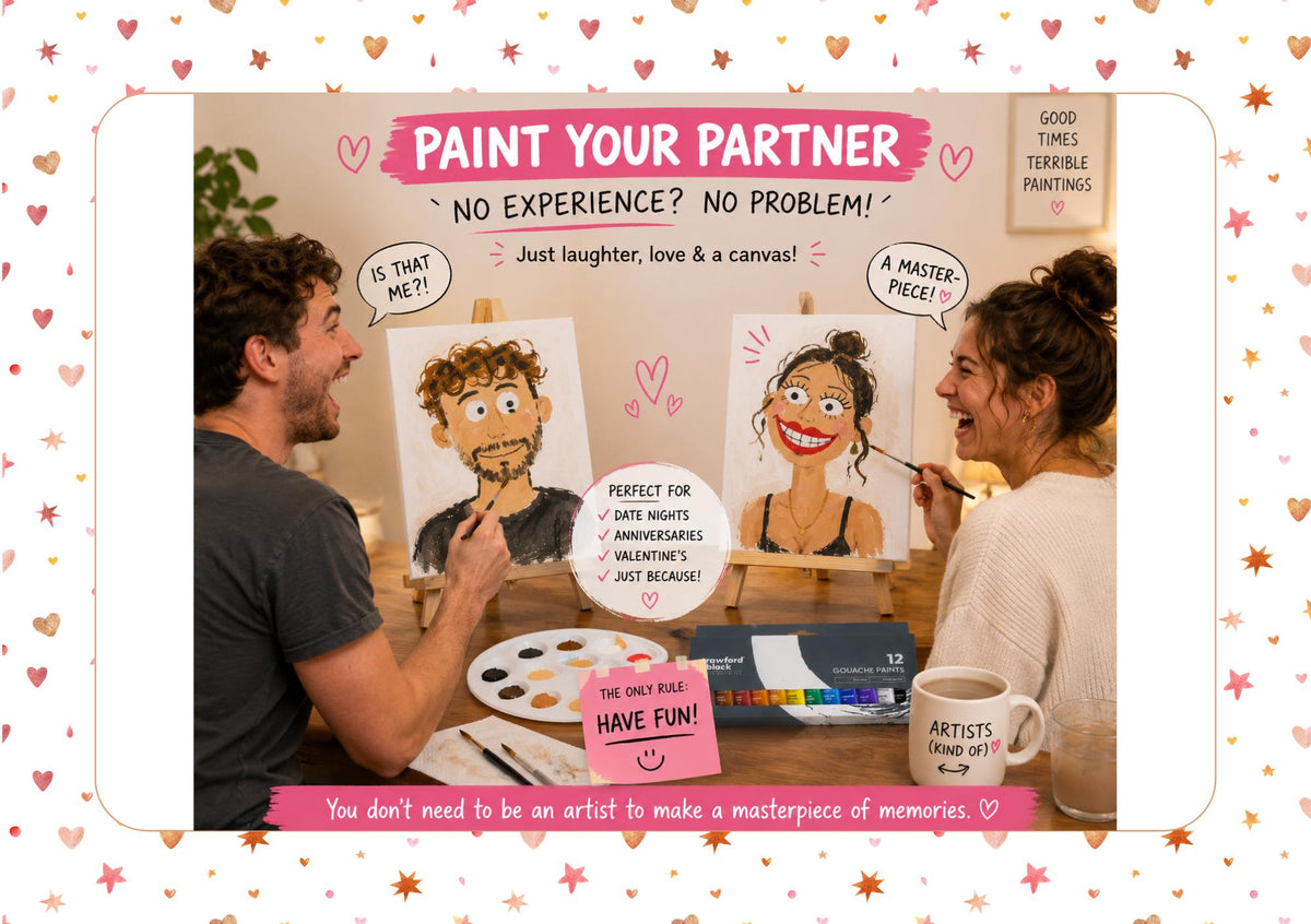 Paint Your Partner, Date Night Kit | Couples Painting Kit with Canvas, Paints/Brushes & Guide | Fun At Home Date Night Gift | Wedding Gift