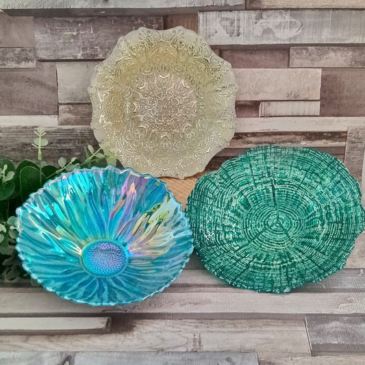 Vintage Decorative Glass Bowl: Blue, Silver, Green Tableware
