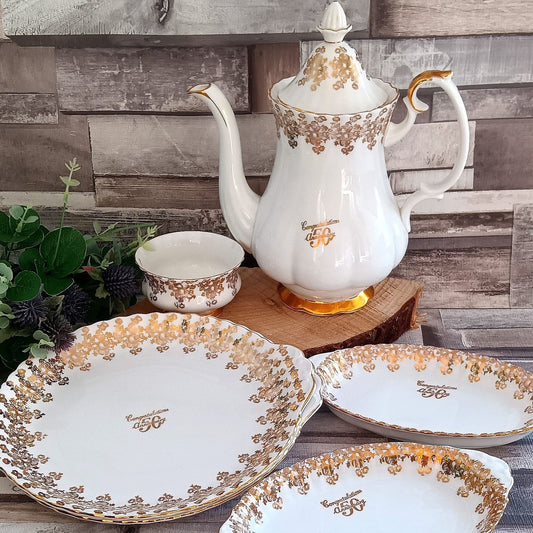 Royal Albert 50th Anniversary China: Vintage Coffee Pot, Cake & Sandwich Plates