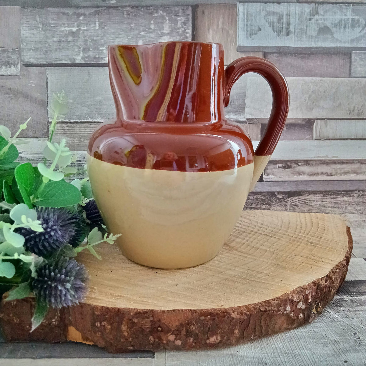 Vintage Brown & Cream Jug: Country Kitchen Vase