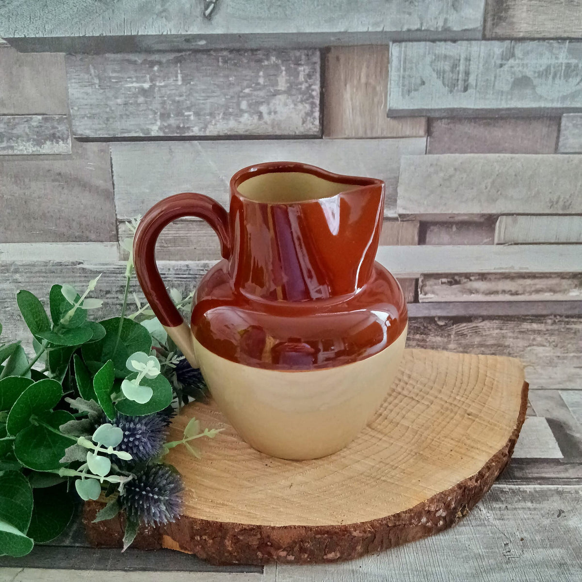 Vintage Brown & Cream Jug: Country Kitchen Vase