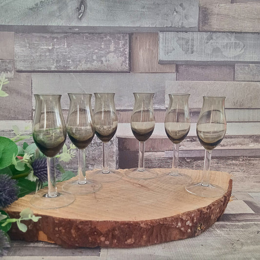 Vintage Smoked Glass Liqueur Glasses - Set of 6