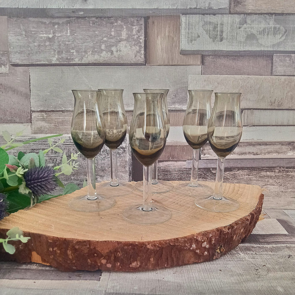 Vintage Smoked Glass Liqueur Glasses - Set of 6