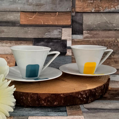 Vintage Tea Cups and Saucers: Blue & Yellow Tea Set