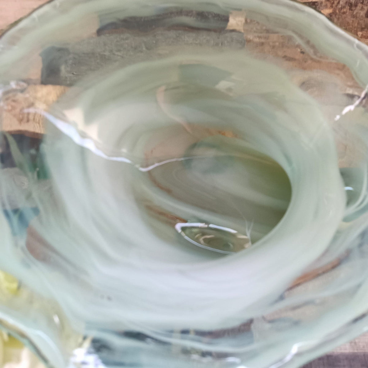 Vintage Green & White Swirl Glass Table Centrepiece: Ornamental Candle Holder