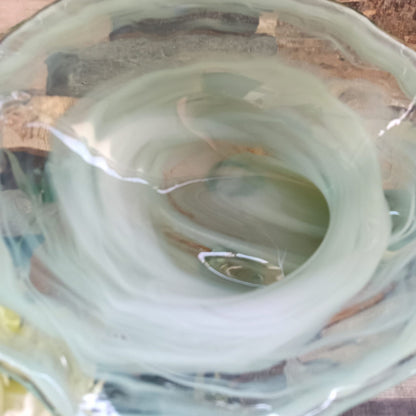 Vintage Green & White Swirl Glass Table Centrepiece: Ornamental Candle Holder