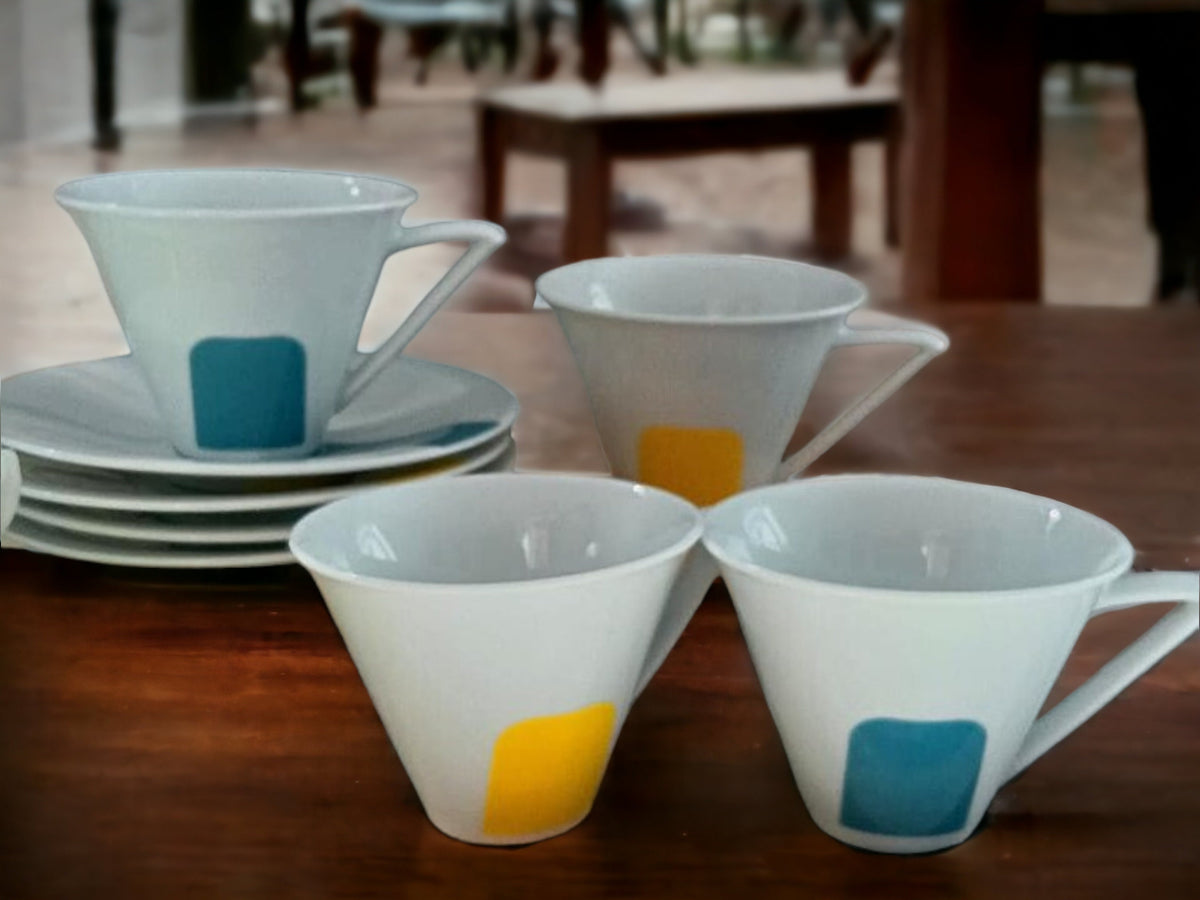 Vintage Tea Cups and Saucers: Blue & Yellow Tea Set