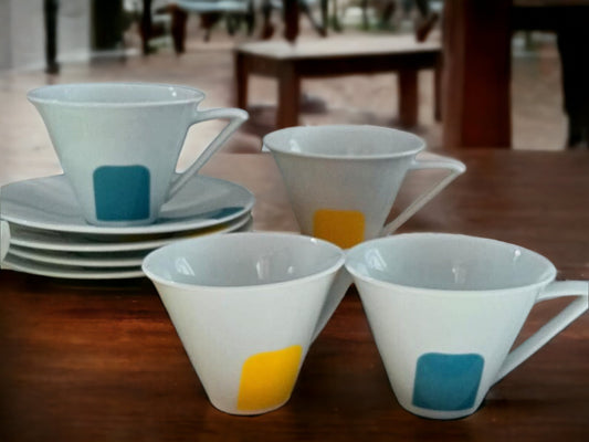Vintage Tea Cups and Saucers: Blue & Yellow Tea Set