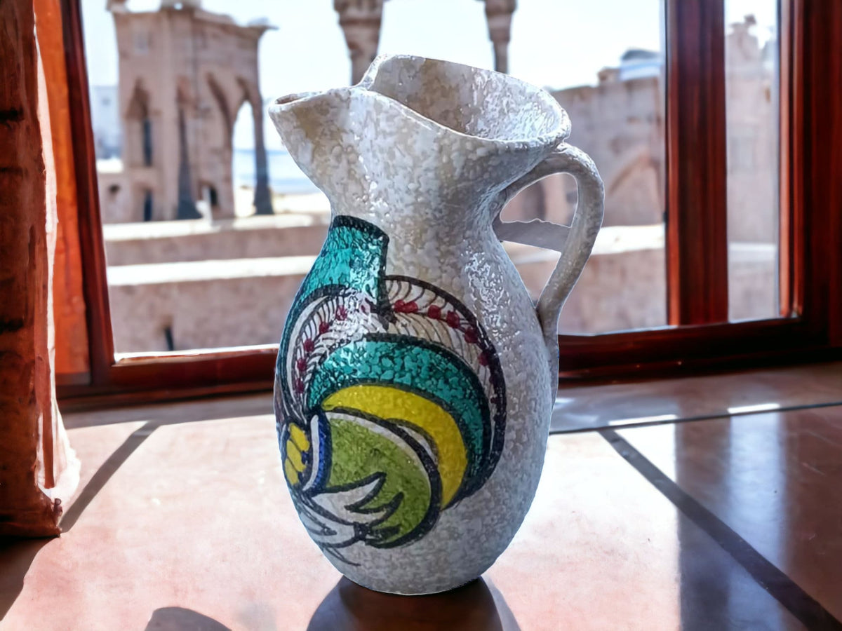 Vintage Portuguese Pottery Jug: Cockerel Design Vase