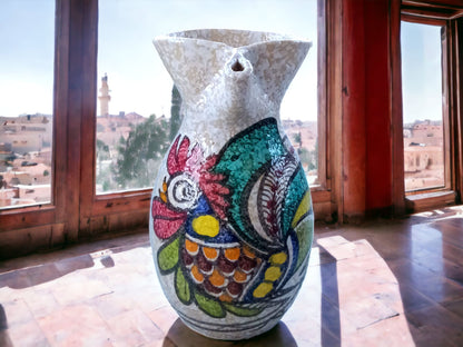 Vintage Portuguese Pottery Jug: Cockerel Design Vase