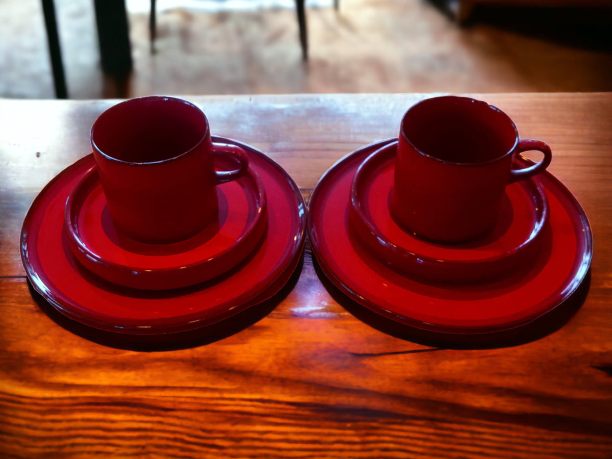 Ceracron Melitta Orange Pottery: Espresso Cups, Trios, Sugar Bowl, Milk Jug