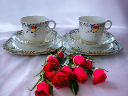 Vintage Heathcote Bone China Tea Set: English Tea Trios