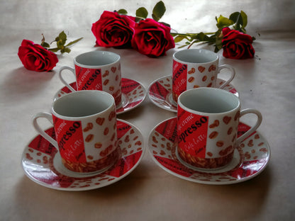 Vintage Red Espresso Cup Set: Coffee Lover Gift