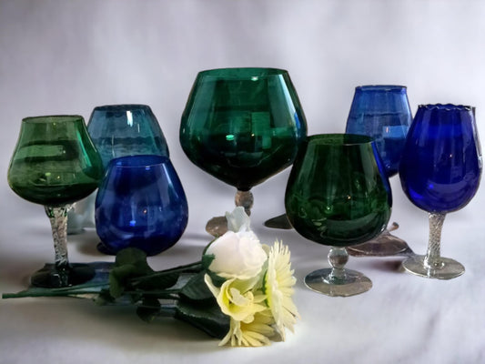 Vintage Oversized Brandy Glass: Blue & Green Ornamental Glassware