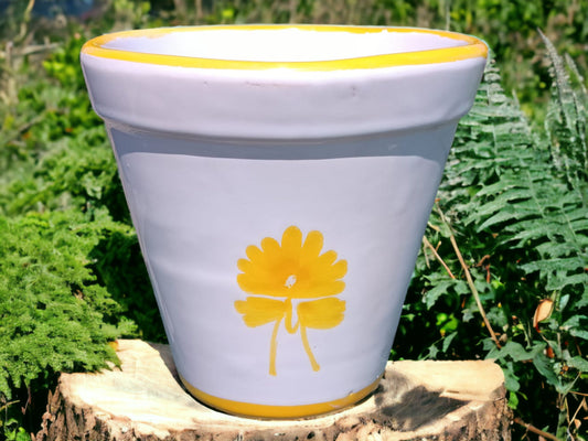 Vintage White Indoor Planter: Yellow Flower Accent
