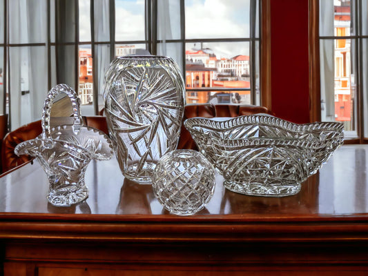 Vintage Cut Glass Vase: Heavy Crystal Bowl, Basket, Posy Vase