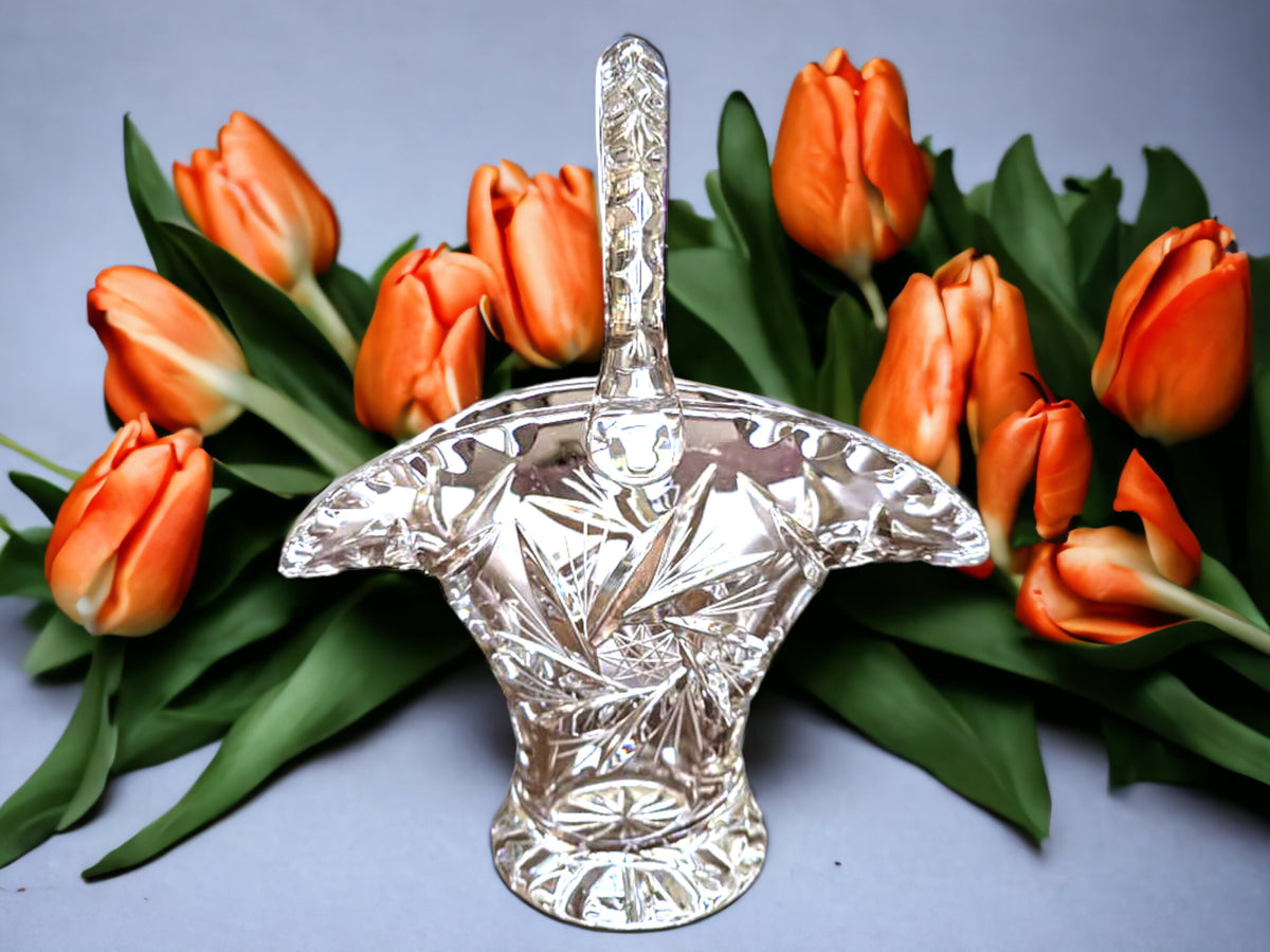 Vintage Cut Glass Vase: Heavy Crystal Bowl, Basket, Posy Vase