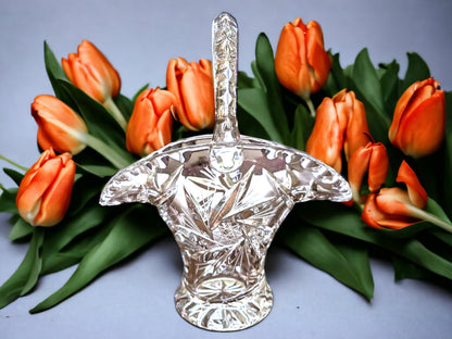 Vintage Cut Glass Vase: Heavy Crystal Bowl, Basket, Posy Vase