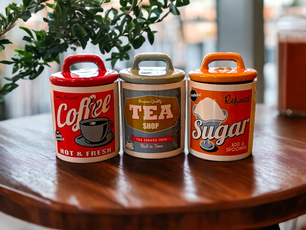 Retro Kitchen Canisters, Tea Coffee Sugar Jars, Vintage Style