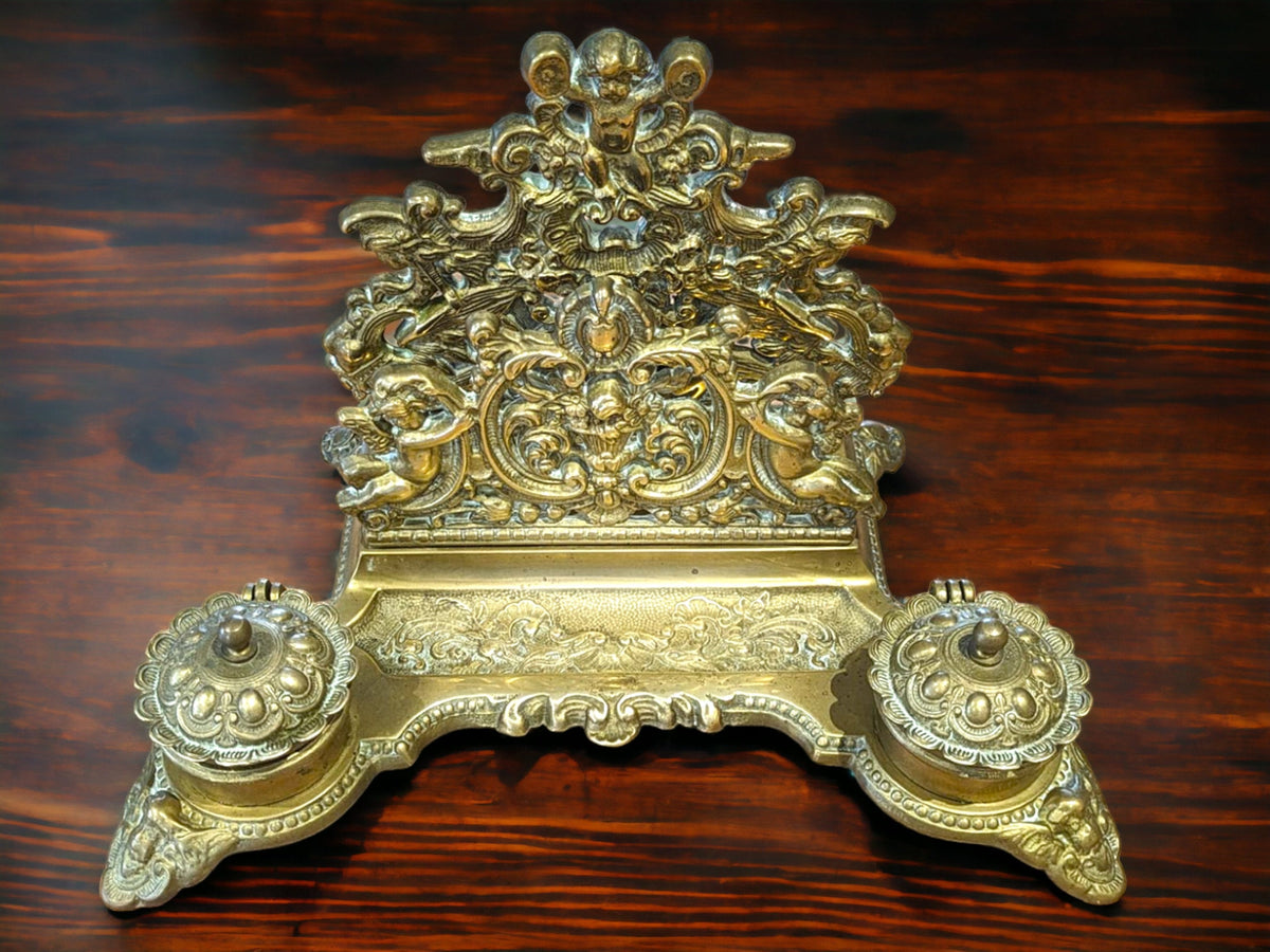 Antique Brass Desk Set: Rococo Style