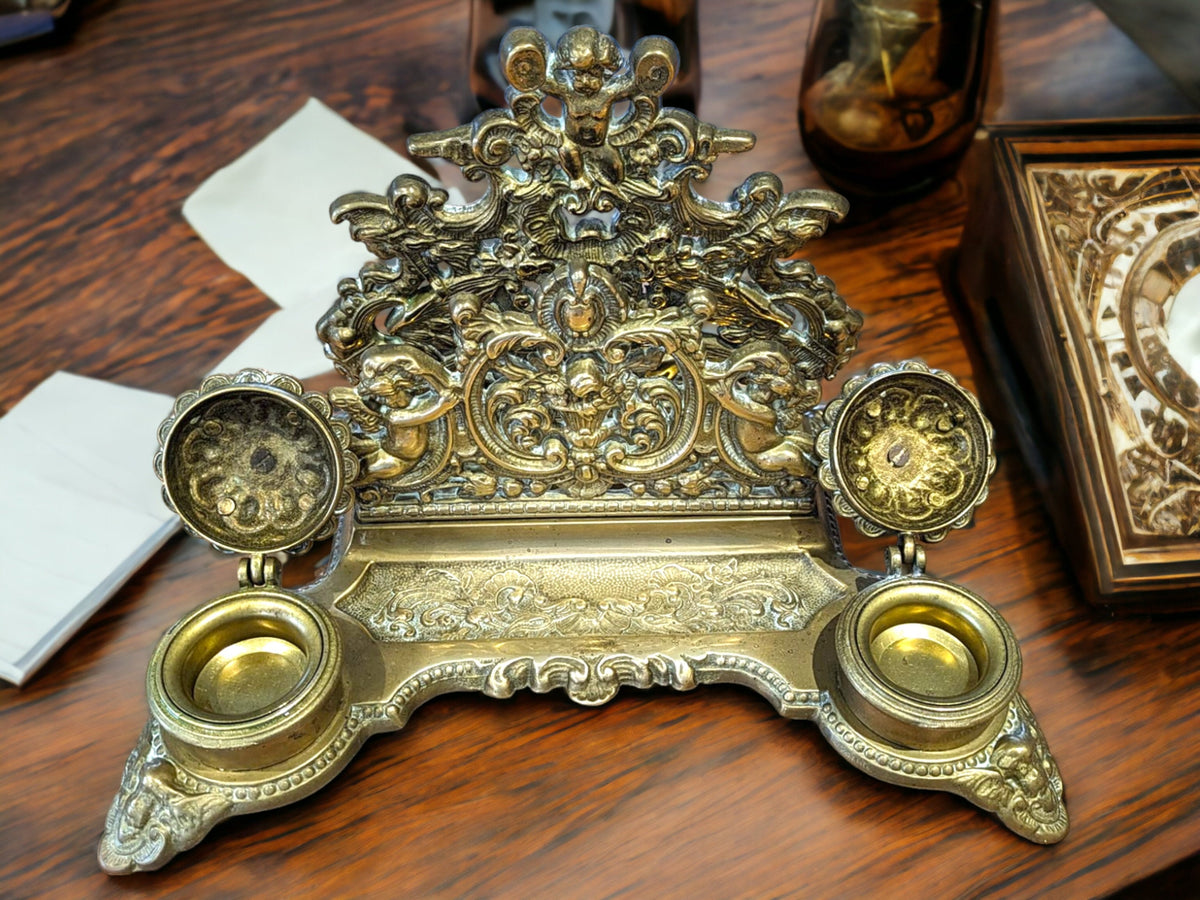 Antique Brass Desk Set: Rococo Style