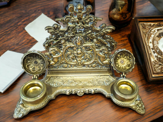 Antique Brass Desk Set: Rococo Style