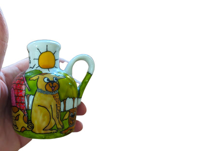 Vintage Hand Painted Dog Cruets: Salt, Pepper, Oil & Vinegar