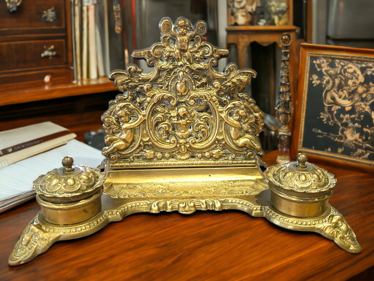 Antique Brass Desk Set: Rococo Style