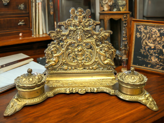 Antique Brass Desk Set: Rococo Style