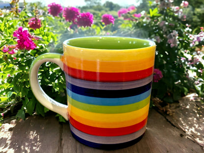 Hand Painted Windhorse Rainbow Mug: Thai Pottery Gift