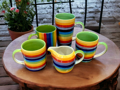 Hand Painted Windhorse Rainbow Mug: Thai Pottery Gift