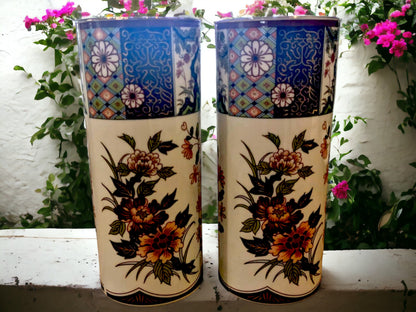 Vintage Vase, Iman Ware Japanese Floral Cylinder Vase