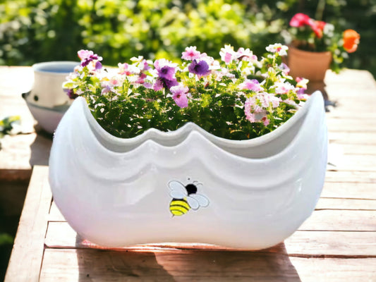 Vintage White Ceramic Bee Planter: Indoor Plant Pot