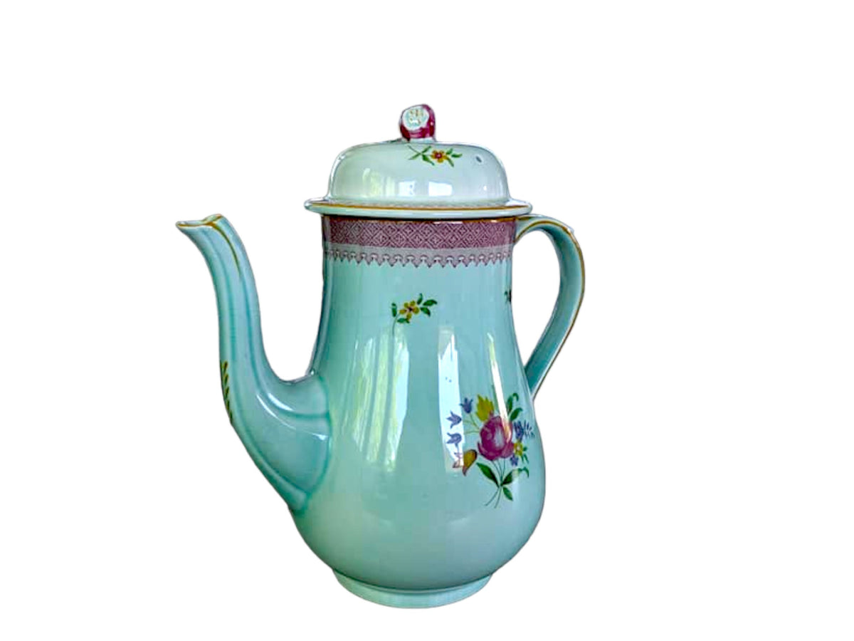 Vintage Adams Ironstone Calyx Teapot and Coffee Pot: Duck Egg Blue Floral Pottery