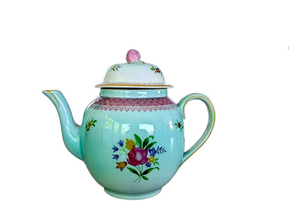 Vintage Adams Ironstone Calyx Teapot and Coffee Pot: Duck Egg Blue Floral Pottery