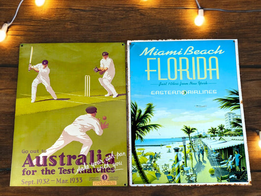 Vintage Travel Metal Sign: Cornwall, Miami, Australia, Skegness