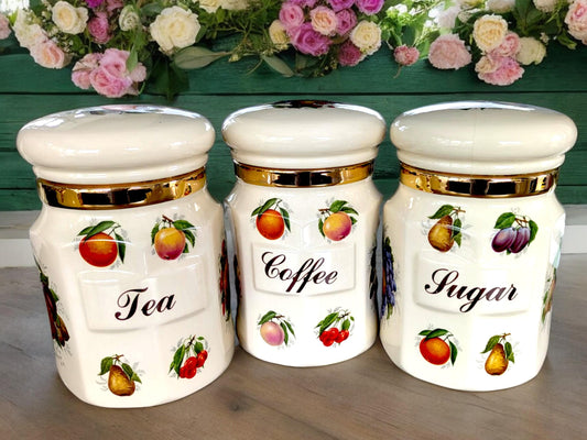 Vintage Imperial Staffordshire Pottery: Fruit Teapot, Jars, Bowls