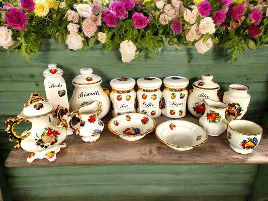 Vintage Imperial Staffordshire Pottery: Fruit Teapot, Jars, Bowls