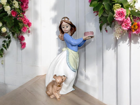Vintage Lladro NAO Figurine: Girl with Puppy, Fine Porcelain