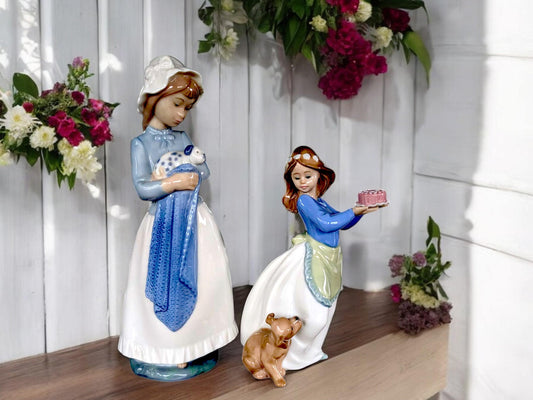 Vintage Lladro NAO Figurine: Girl with Puppy, Fine Porcelain