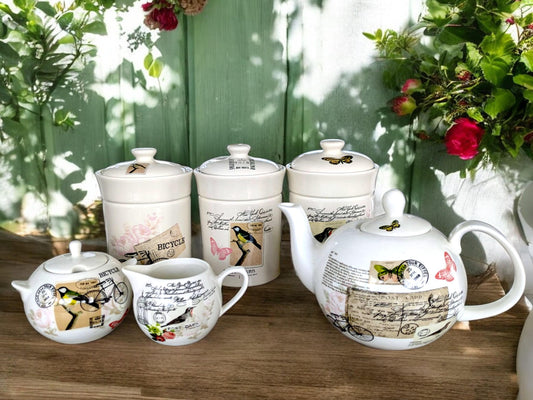 Vintage Ceramic Tea Set: Shabby Chic Kitchen Decor