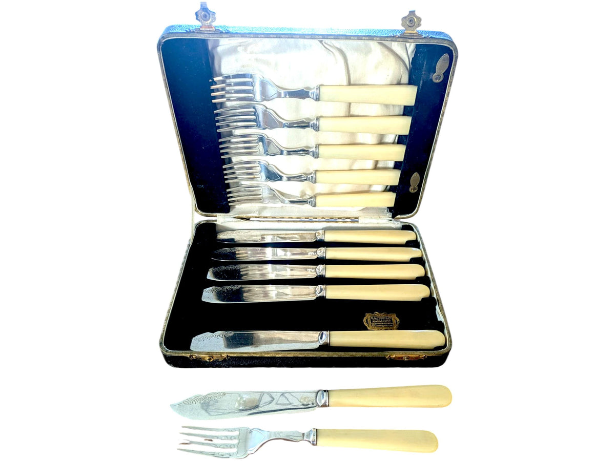 Vintage Silver Plated Fish Forks Set - WA Perry & Co - Mid Century Cutlery