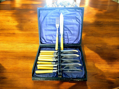 Vintage Silver Plated Fish Forks Set: Mid Century Cutlery, Original Box