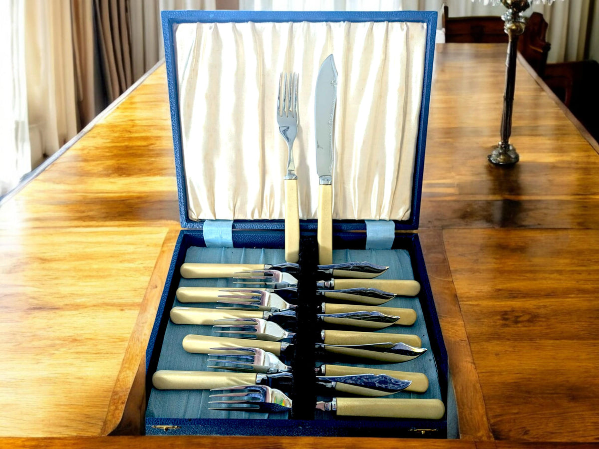 Vintage Chromium Plated Fish Forks Set: Mid Century Cutlery